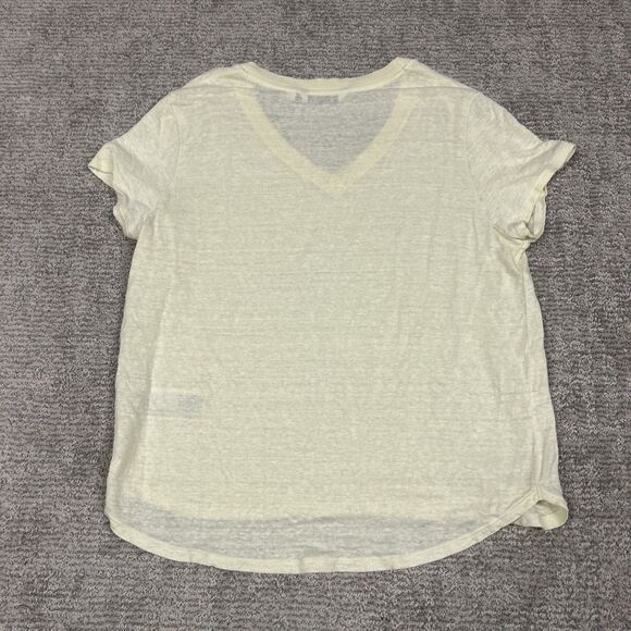 Comptoir des Cotonniers X Uniqlo Shirt Womens Large Linen Butter Yellow V Neck - Picture 4 of 4